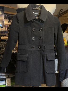 Rothschild Girls Black Double Breasted Hooded Peacoat Dress Jacket 7/8